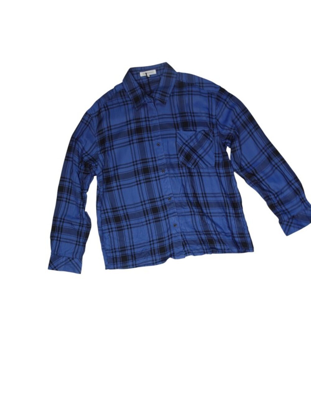 WeWoreWhat Boyfriend Shirt Blue and Black Plaid Long Sleeves Viscose Women's